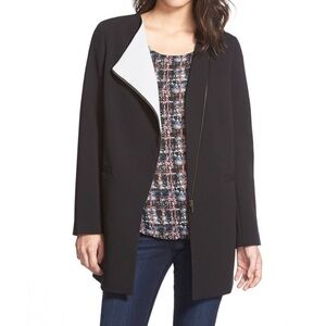 Halogen Black Gray Zip Front Topper Biker Trench Nordstrom Coat M NEW